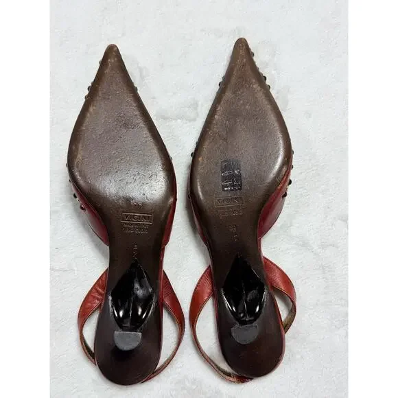 Vtg Giuseppe Zanotti Vicini Jeweled Red Leather Slingback Heels Italy 7B Medium - Picture 7 of 16